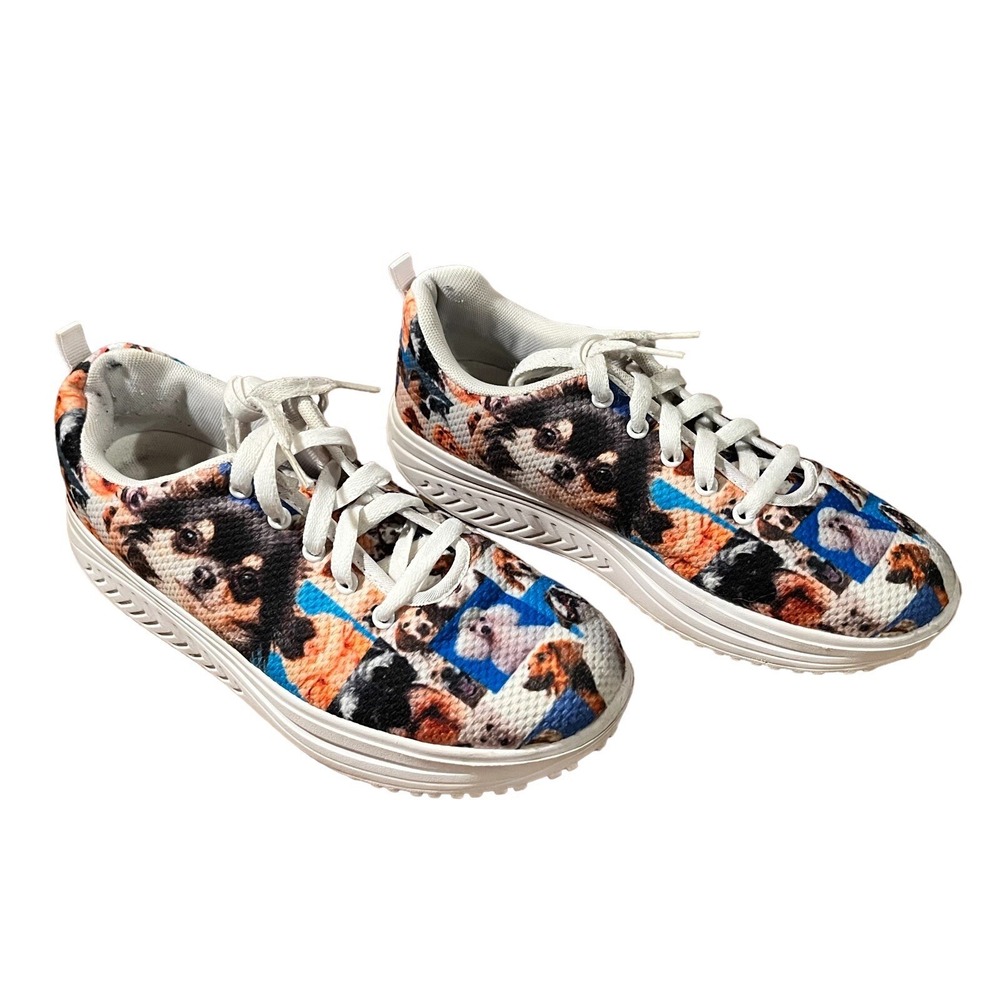 Womens Size 39 Dog Shoes Multi Color White Dog Lovers Poodle Pug Lab Casual Walk